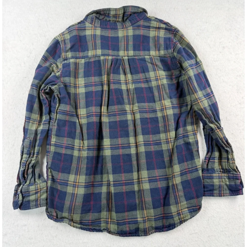 Andy & Evan Boys Size 8 Plaid Button Down Shirt Navy Green Roll Tab Sleeves